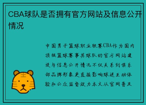 CBA球队是否拥有官方网站及信息公开情况