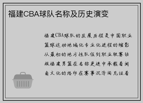 福建CBA球队名称及历史演变