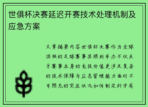 世俱杯决赛延迟开赛技术处理机制及应急方案